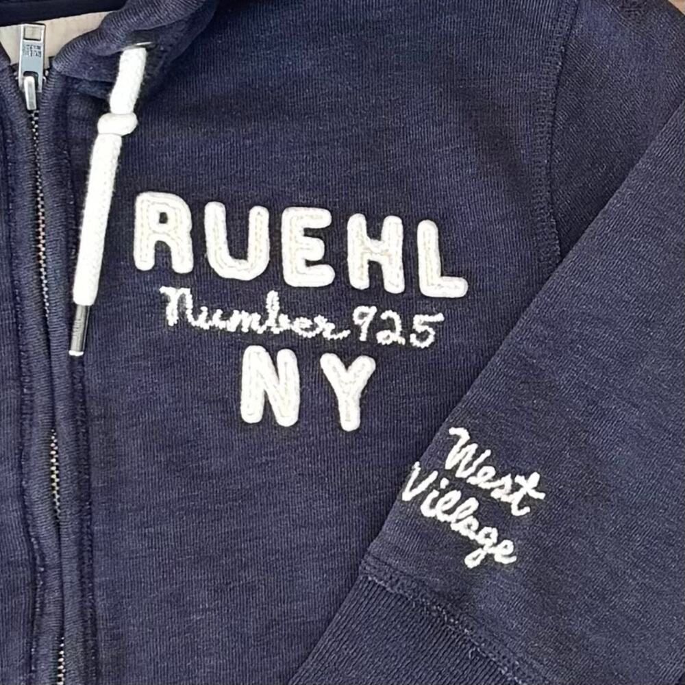 VTG Y2K Ruehl No 925 Abercrombie Full Zip Hoodie Stitch Logo Navy Women’s Large